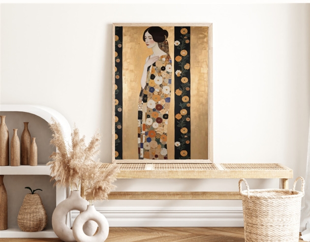 Image of Pakamera PLAKAT Gustav Klimt, portret obraz kobieta kwiaty