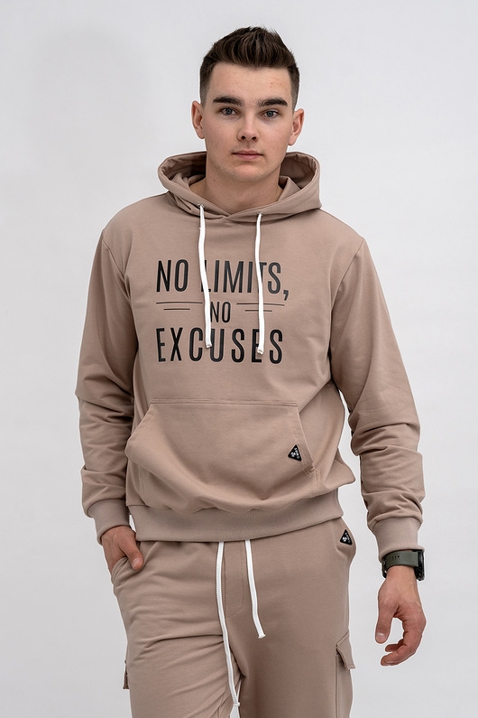 Image of Pakamera Bluza męska z kapturem ,,No Limits No Excuses capucino