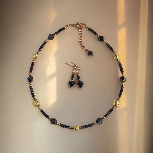 Image of Pakamera KOMPLET naszyjnik i kolczyki GLAM : krótki naszyjnik choker