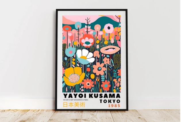 Image of Pakamera PLAKAT dekoracyjny pastelowe kwiaty Yayoi Kusama, poster