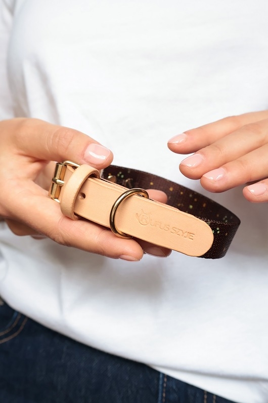 Image of Pakamera Obroża Łączona Brown Confetti / Nude Leather 2 cm