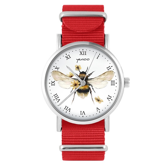 Image of Zegarek - Bee natural - czerwony, nylonowy