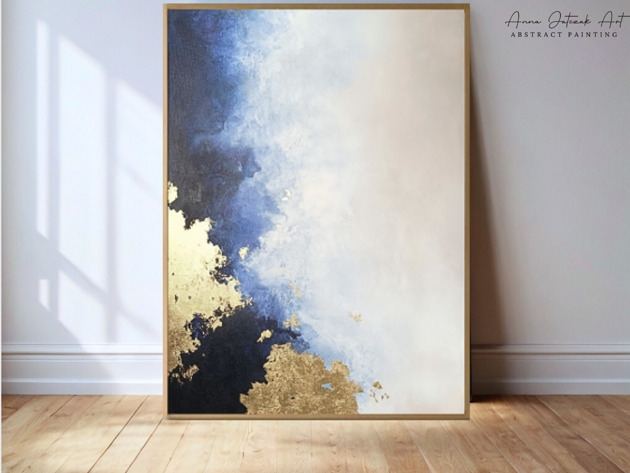 Image of Pakamera ZŁOTA BRYZA Abstrakcyjny obraz akrylowy ze złotem, ręcznie malowany, 70x50 cm