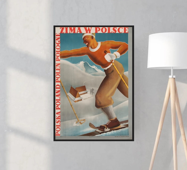 Image of PLAKAT ZIMA W POLSCE 50X70 RETRO VINTAGE NARTY GÓRY