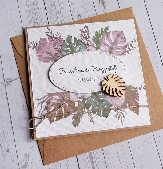 Image of Pakamera Kartka ślubna, PERSONALIZACJA : monstera BOHO