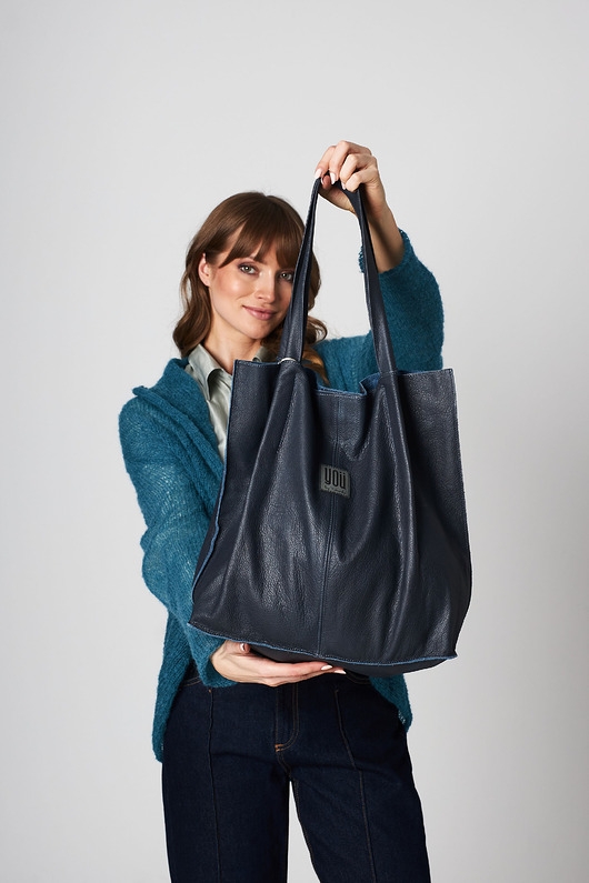 Image of Pakamera Skórzana torba Shopper - granatowa