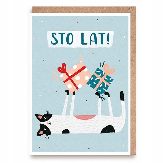 Image of Pakamera Kartka urodzinowa z kotem - Sto lat