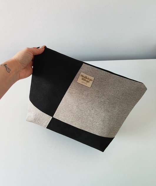 Image of Pakamera Duża Kosmetyczka Patchwork F I V E - kosmetyczka z nubuku i tkanina plecionej