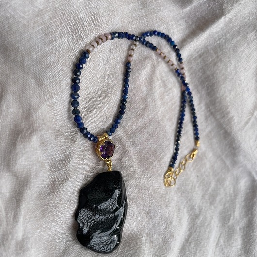 Image of Pakamera Naszyjnik lapis lazuli, ametyst i bursztyn