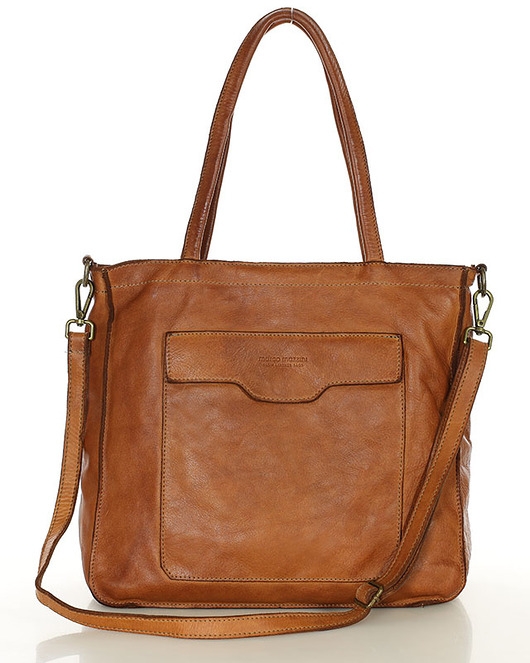 Image of Pakamera Torba shopper brązowa camel z kieszeniami skóra naturalna