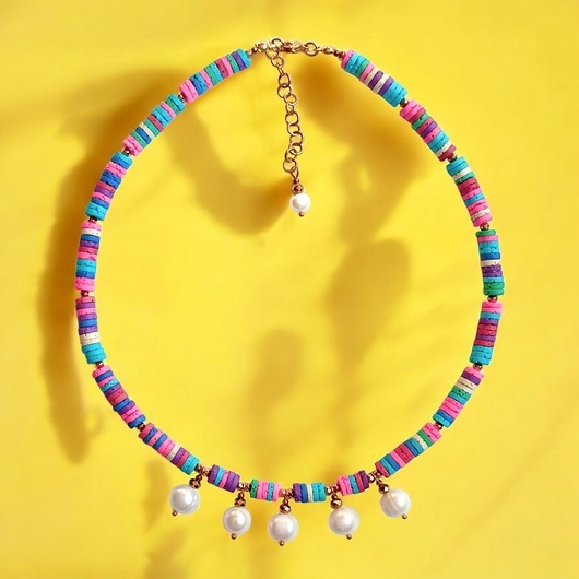 Image of Pakamera SUMMER COLLECTION naszyjnik : duże perły i kolorowa lawa