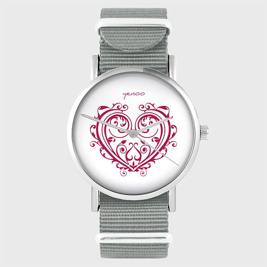 Image of Pakamera Zegarek - Serce ornamentowe - szary, nato