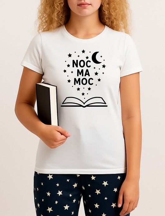 Image of Pakamera T-shirt koszulka damska Noc ma Moc, na nocne czytanie