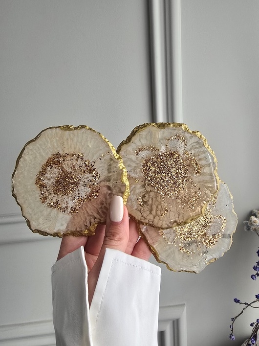 Image of Pakamera Zestaw delikatnych podkładek beż brokat