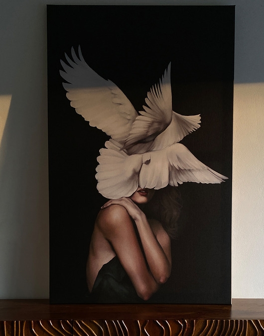 Image of Pakamera Kobieta Ptak - obraz na płótnie lub plakat