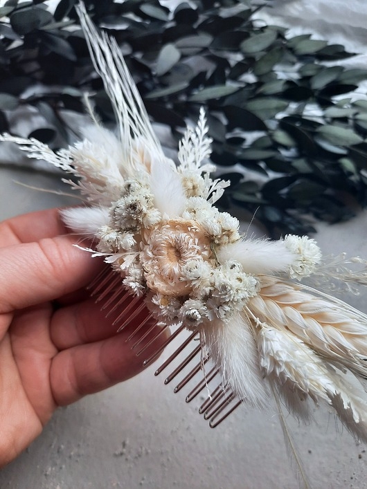 Image of Grzebyk do włosów biały z kwiatami