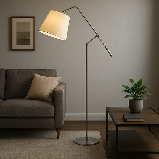 Image of Pakamera Nowoczesna lampa stojąca z regulowanym ramieniem do czytania w salonie FOYA