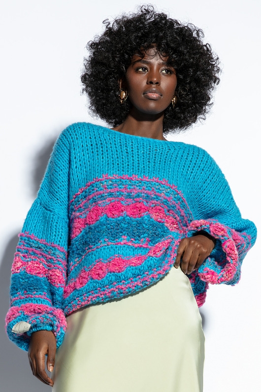 Image of Luźny kolorowy sweter F1820 Niebieski