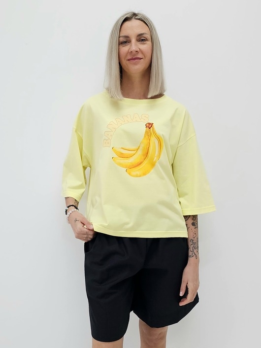 Image of Pakamera Bawełniana bluzka z bananami o luźnym kroju z rękawem 3/4