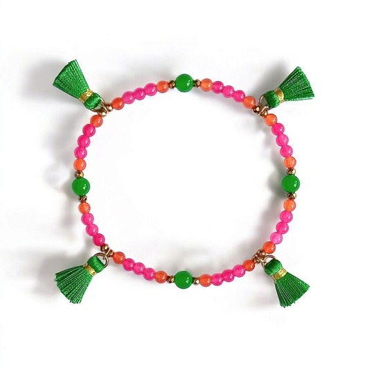 Image of Pakamera NA NOGĘ : summer fruits : jadeit i chwosty : róż-pomarańcz-zieleń