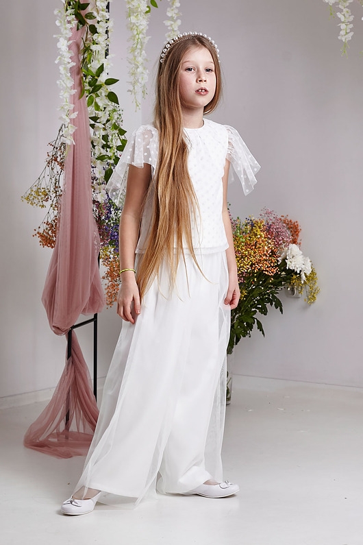 Image of Pakamera Tiulowe eleganckie spodnie dla dziewczynki livia ecru