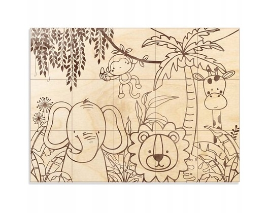 Image of Pakamera Zabawka układanka logiczna Drewniane puzzle dla dzieci ze sklejki DŻUNGLA