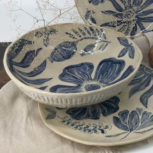 Image of Pakamera Duża misa ceramiczna Kwiaty