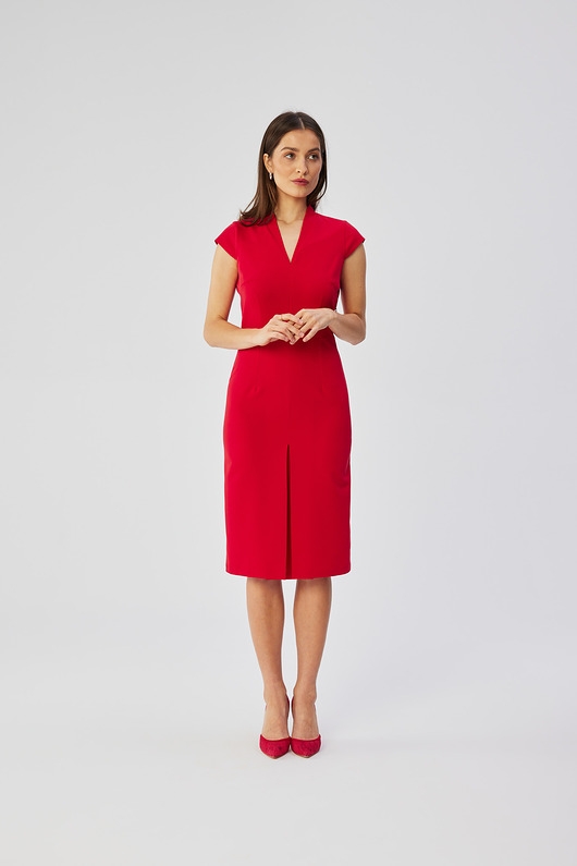 Image of Sukienka ołówkowa z podwójnym dekoltem - czerwona(S-359)