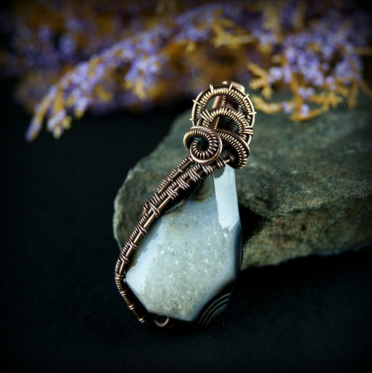 Image of Agat z druzą wisiorek wire wrapping