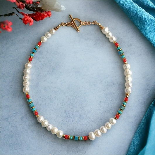 Image of Pakamera UNIKAT : perły etno : choker : naszyjnik wakacyjny