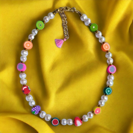 Image of Pakamera Perły z owocami : choker : naszyjnik wakacyjny.