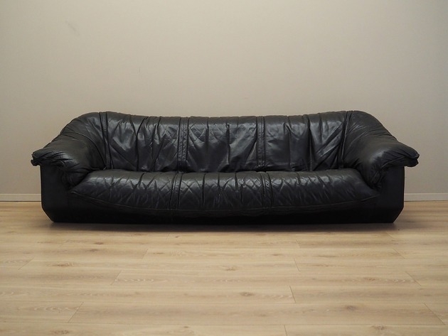 Image of Pakamera Sofa skórzana czarna, włoski design, lata 60, produkcja: Włochy