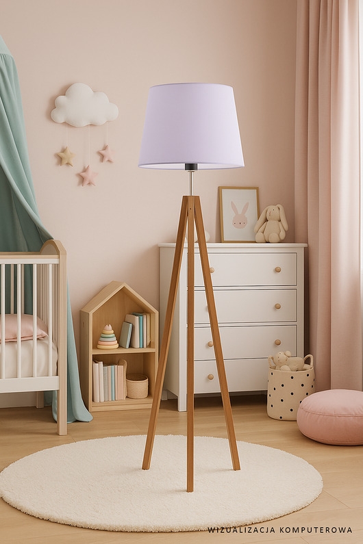 Image of Pakamera Drewniana lampa podłogowa na 3 nogach z abażurem ARUBA KIDS mix kolorów