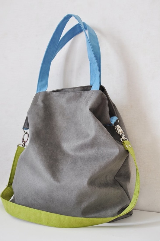 Image of Pakamera Torba hobo XXL- szary, limonka,błękit