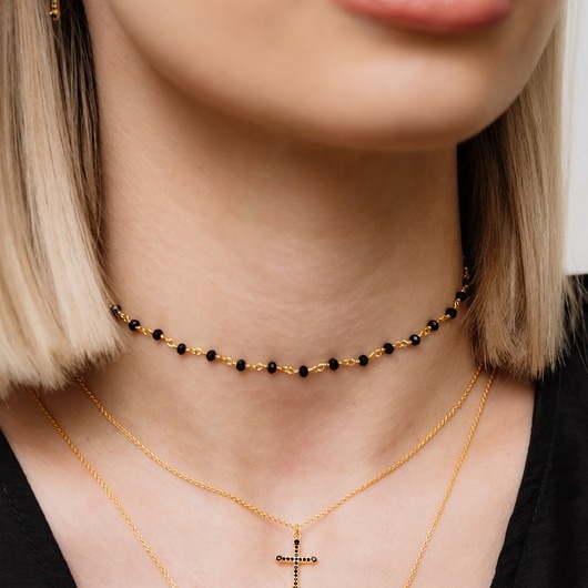 Image of Pakamera Choker naszyjnik onyksy srebro 925 pozłacane