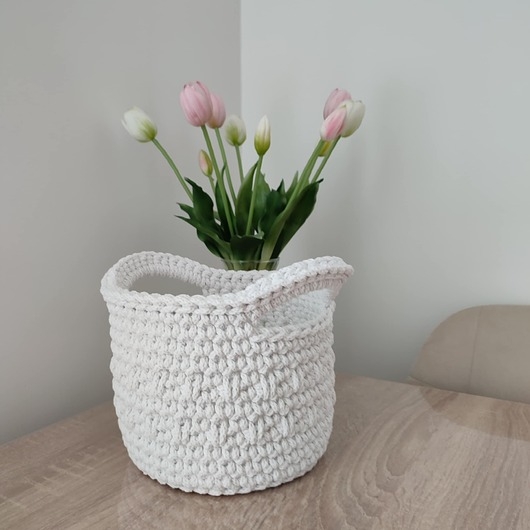 Image of Pakamera Koszyk okrągły szydełkowy ze sznurka 17cmx15cm