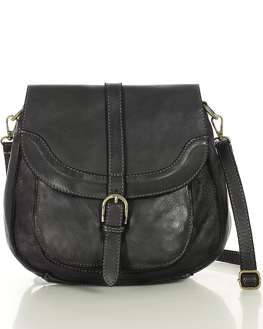 Image of Pakamera Torebka vintage retro skórzana listonoszka saddle bag - MARCO MAZZINI czarna