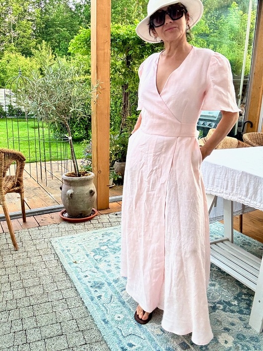 Image of Pakamera Lniana sukienka kopertowa blush pink