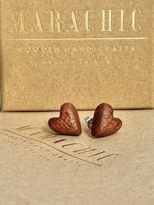 Image of Pakamera Kolczyki drewniane mini serduszka