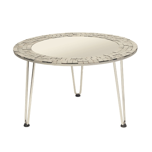 Image of Stolik kawowy z lustrem, srebrny stolik kawowy, okrągły, chrom, glamour, salon