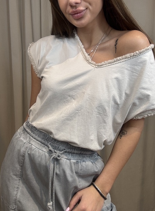 Image of Pakamera Bawełniany T-shirt Beige