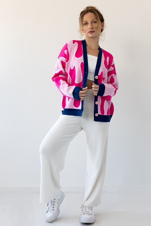 Image of Pakamera Kolorowy bawełniany kardigan zapinany F2026 pink