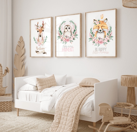Image of Plakaty do pokoju dziecka Leśne zwierzęta z motywem kwiatowym