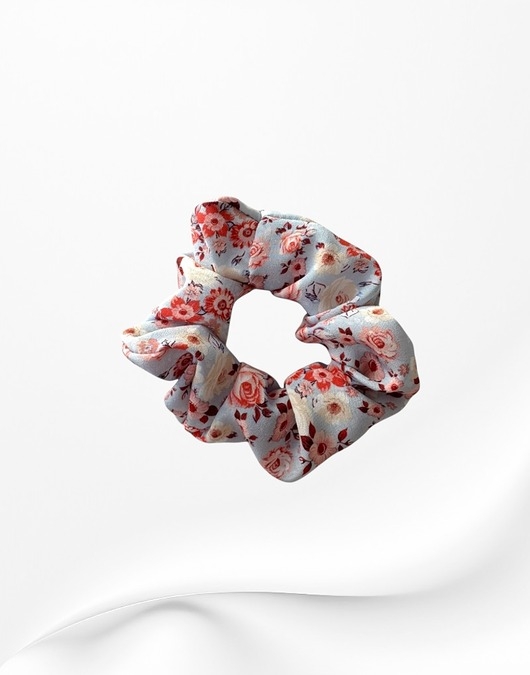 Image of Pakamera Jedwabna scrunchie gumka frotka midi kwiatki