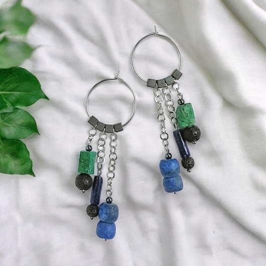 Image of Pakamera UNIKATOWE kolczyki : chryzokola, lapis lazuli, lawa