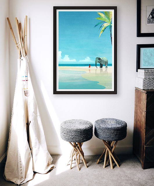 Image of Pakamera Egzotyczne wakacje - lazurowa plaża ze słoniem - plakat fine art