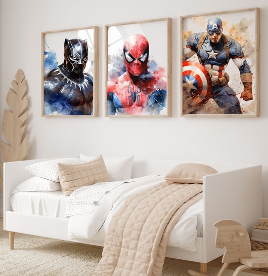 Image of Zestaw 3 plakaty Czarna pantera, Spiderman, Kapitan Ameryka Wzory