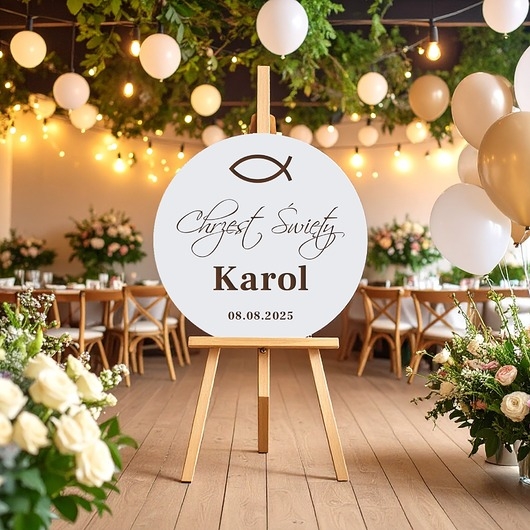 Image of Pakamera Personalizowana Tablica na sztalugę ściankę Chrzest Święty z imieniem 50cm