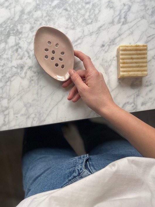 Image of Handmade Ceramiczna Mydelniczka Podłużna Różowa Pastelowa