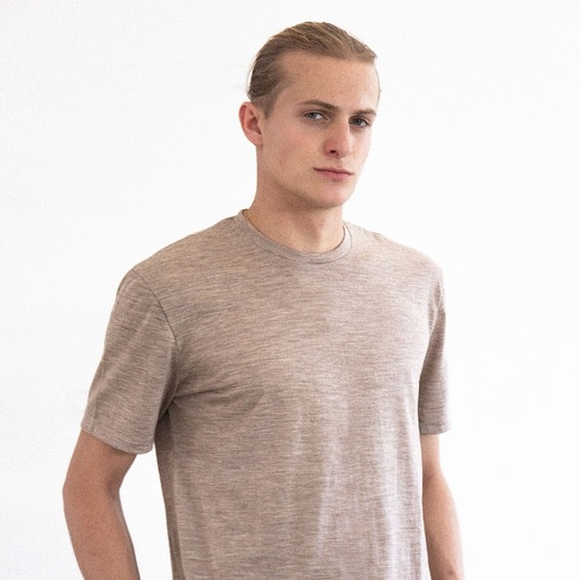 Image of Pakamera Kameleon Koszulka Wełniana Męska Beżowa 100% Merino RWS T-shirt